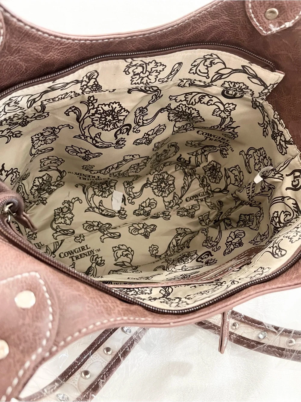 Brown and Cream Embellished Cross Satchel Tote NWT